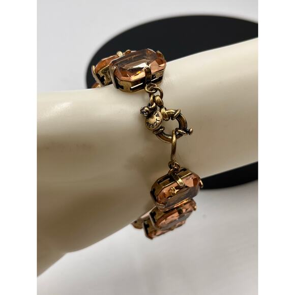J. Crew Signed Prong Set Rhinestone Statement Dark Peach Chunky Bracelet - Picture 3 of 10